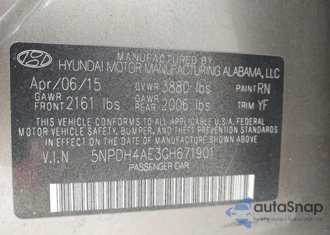 2016 Hyundai Elantra Se из США, поврежденный, VIN 5NPDH4AE3GH671901